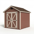 Abri de jardin 213 x 191 x 226 cm en résine marron et beige à double porte style grange