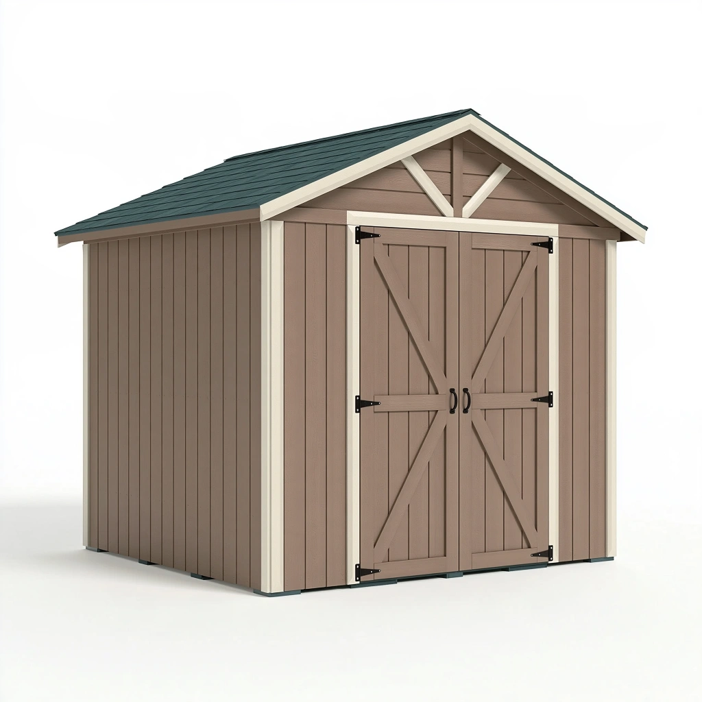 Abri de jardin 180 x 120 x 180 cm en résine marron avec double porte style chalet