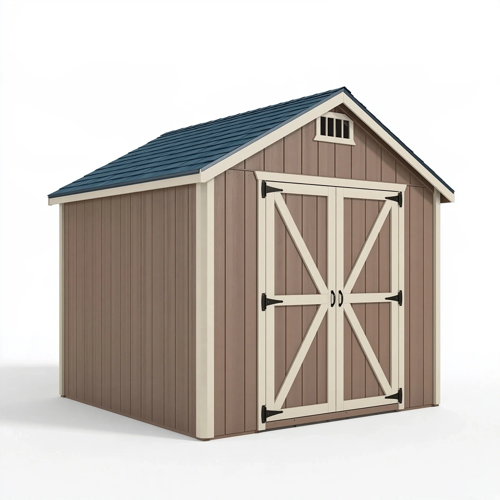 Abri de jardin 240 x 180 x 220 cm en résine marron et crème avec double porte