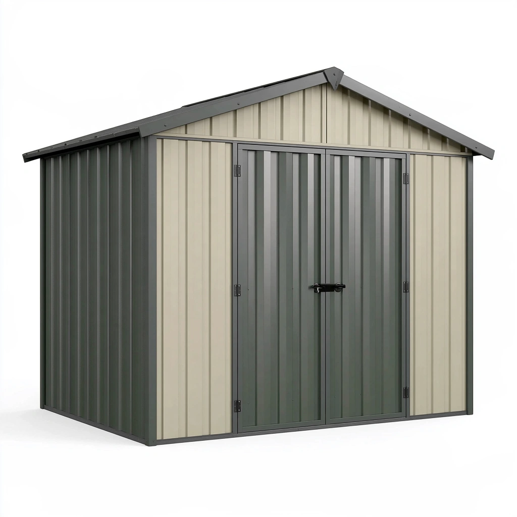Abri de jardin 213 x 130 x 185 cm en acier galvanisé anthracite et beige à double porte