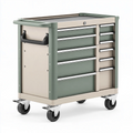 Chariot à outils 85 x 46 x 95 cm en acier vert sauge et beige à roulettes avec rangements verrouillables