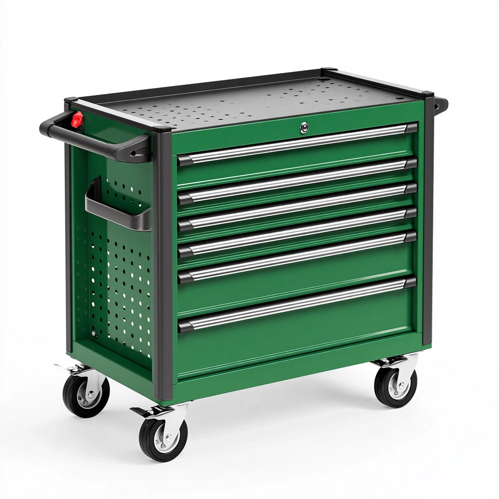 Servante d'atelier 80 x 45 x 95 cm en acier vert à 7 tiroirs sur roulettes