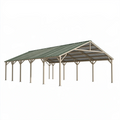 Abri voiture 600 x 600 x 300 cm en acier vert et beige avec toit incliné