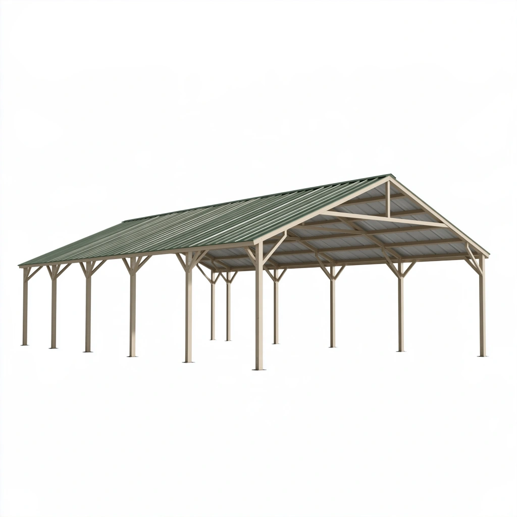 Abri voiture 600 x 600 x 300 cm en acier vert et beige avec toit incliné