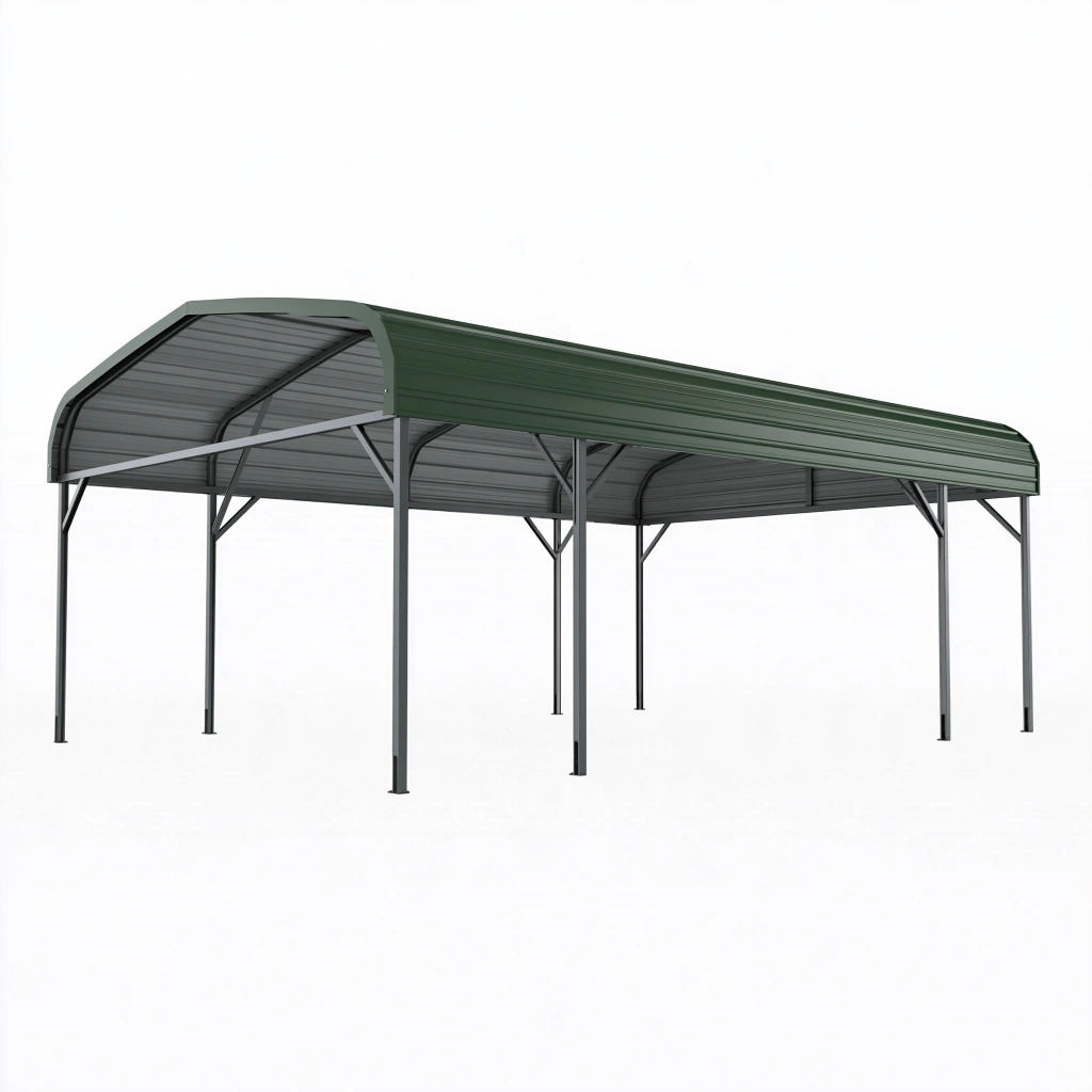 Abri voiture 600 x 300 x 270 cm en acier vert foncé à toit cintré pour extérieur