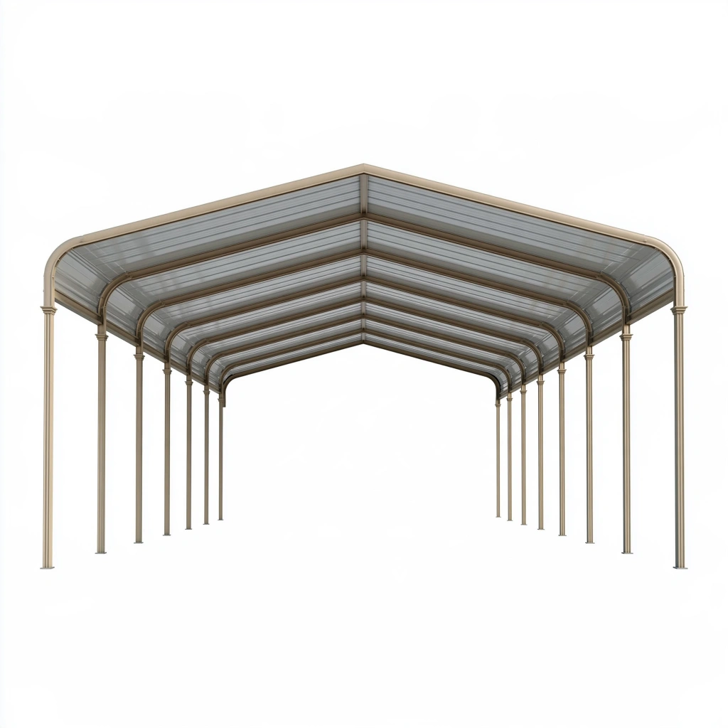 Abri de voiture 600 x 300 x 280 cm en acier beige avec toit translucide