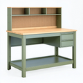 Établi d'atelier 120 x 60 x 150 cm en métal vert et bois avec panneau perforé et tiroirs