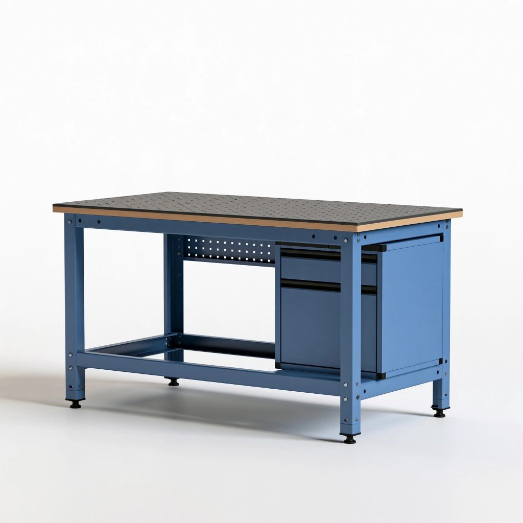 Établi d'atelier 120 x 60 x 90 cm en acier bleu avec plateau perforé et rangement