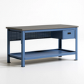 Établi d'atelier 120 x 60 x 85 cm en métal bleu avec tiroir et tablette basse