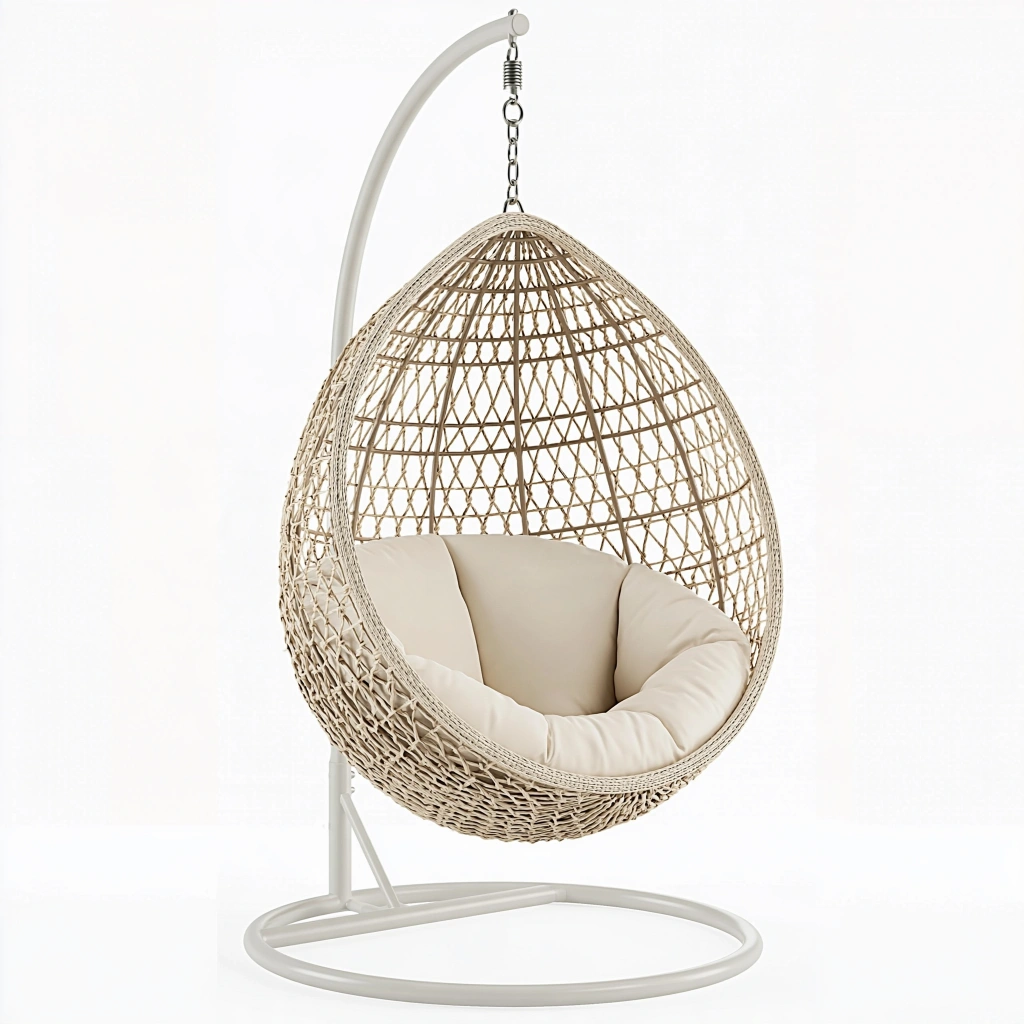 Fauteuil suspendu 105 x 105 x 195 cm en résine tressée beige avec support métallique