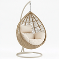 Fauteuil suspendu 105 x 105 x 195 cm en résine tressée beige avec support métallique style bohème