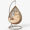 Fauteuil suspendu 105 x 105 x 195 cm en résine tressée beige avec support en métal