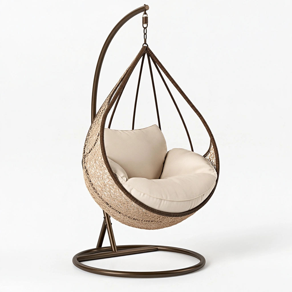 Fauteuil suspendu 105 x 105 x 195 cm en métal et résine tressée marron pour intérieur style bohème