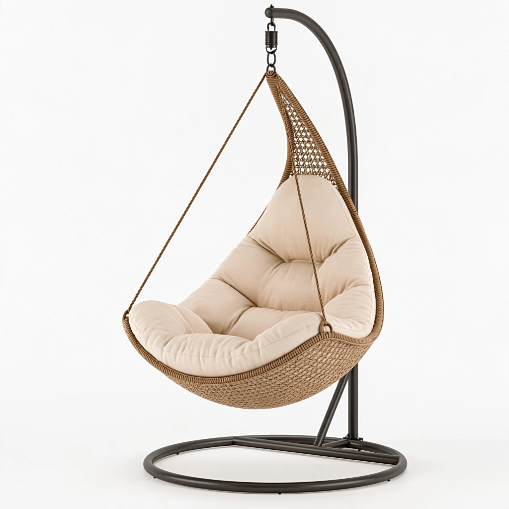 Fauteuil suspendu 105 x 105 x 195 cm en fibres tressées beige et noir avec support