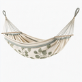 Hamac 300 x 140 cm en toile de coton écrue et verte avec barres en bois pour extérieur