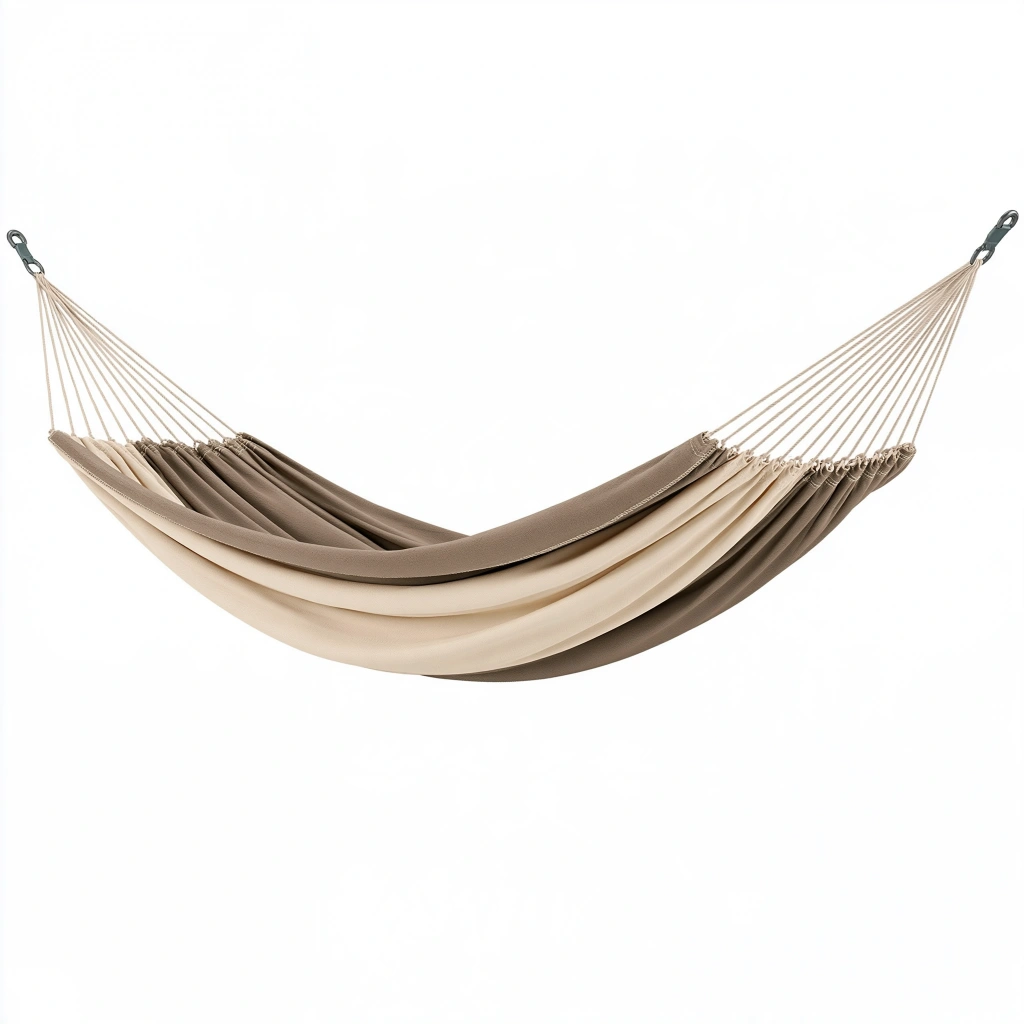 Hamac 300 x 150 cm en tissu beige et taupe pour jardin suspendu