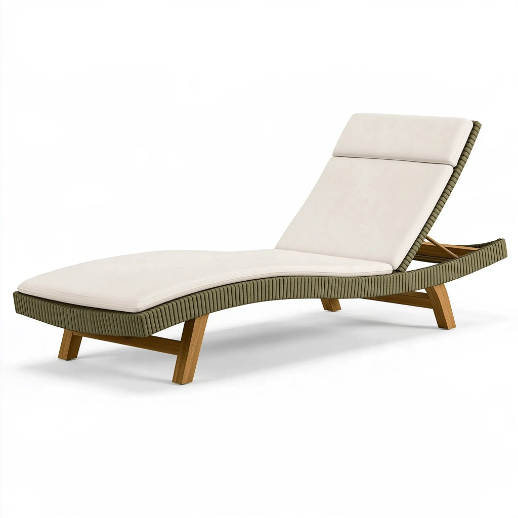 Chaise longue de jardin 200 x 70 x 85 cm en bois vert olive et beige avec dossier réglable