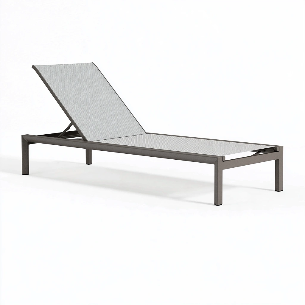 Chaise longue 200 x 65 cm en aluminium gris inclinable pour extérieur