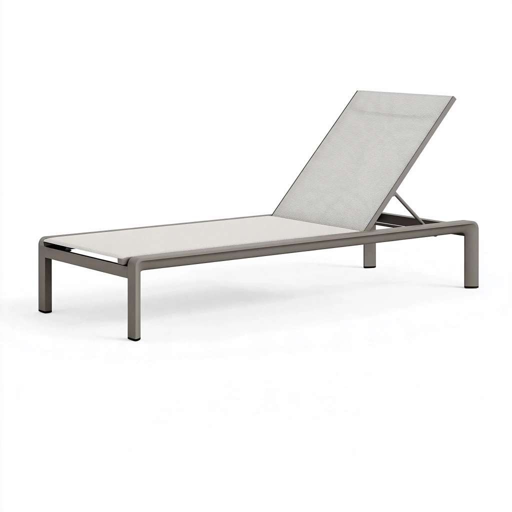 Bain de soleil 200 x 70 cm en aluminium gris avec toile tendue dossier réglable
