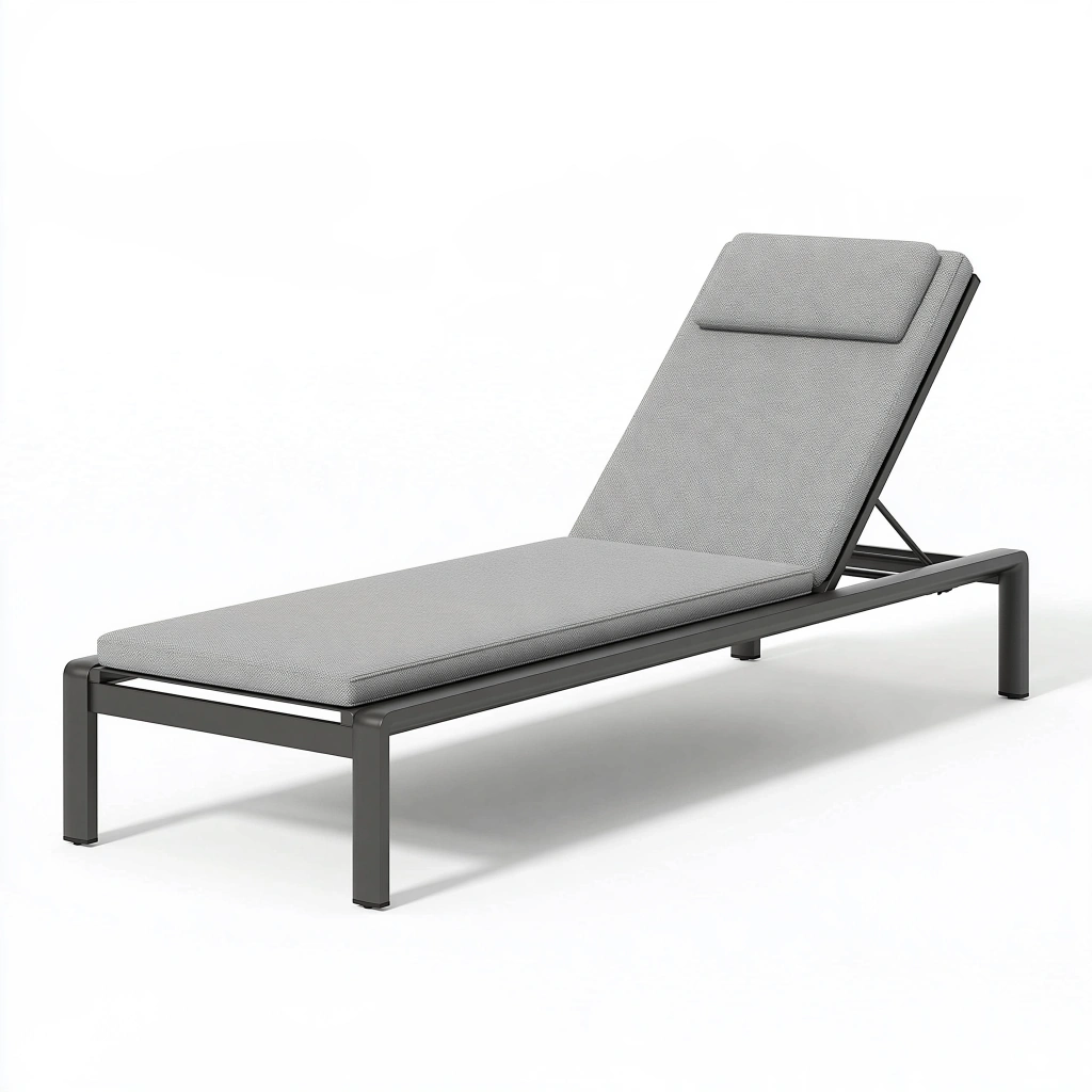 Chaise longue 200 x 70 x 85 cm en métal et tissu gris - dossier réglable extérieur