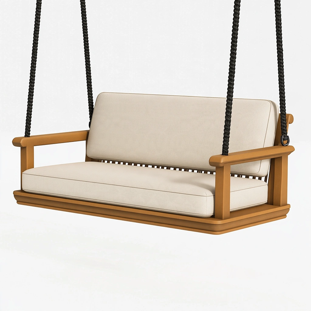 Balancelle suspendue 140 x 70 x 65 cm en bois beige et marron pour extérieur