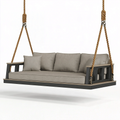 Balancelle suspendue 3 places 200 x 80 x 65 cm en métal noir et corde beige pour terrasse style contemporain