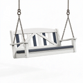 Balancelle de jardin 130 cm en bois blanc avec assise bleu marine