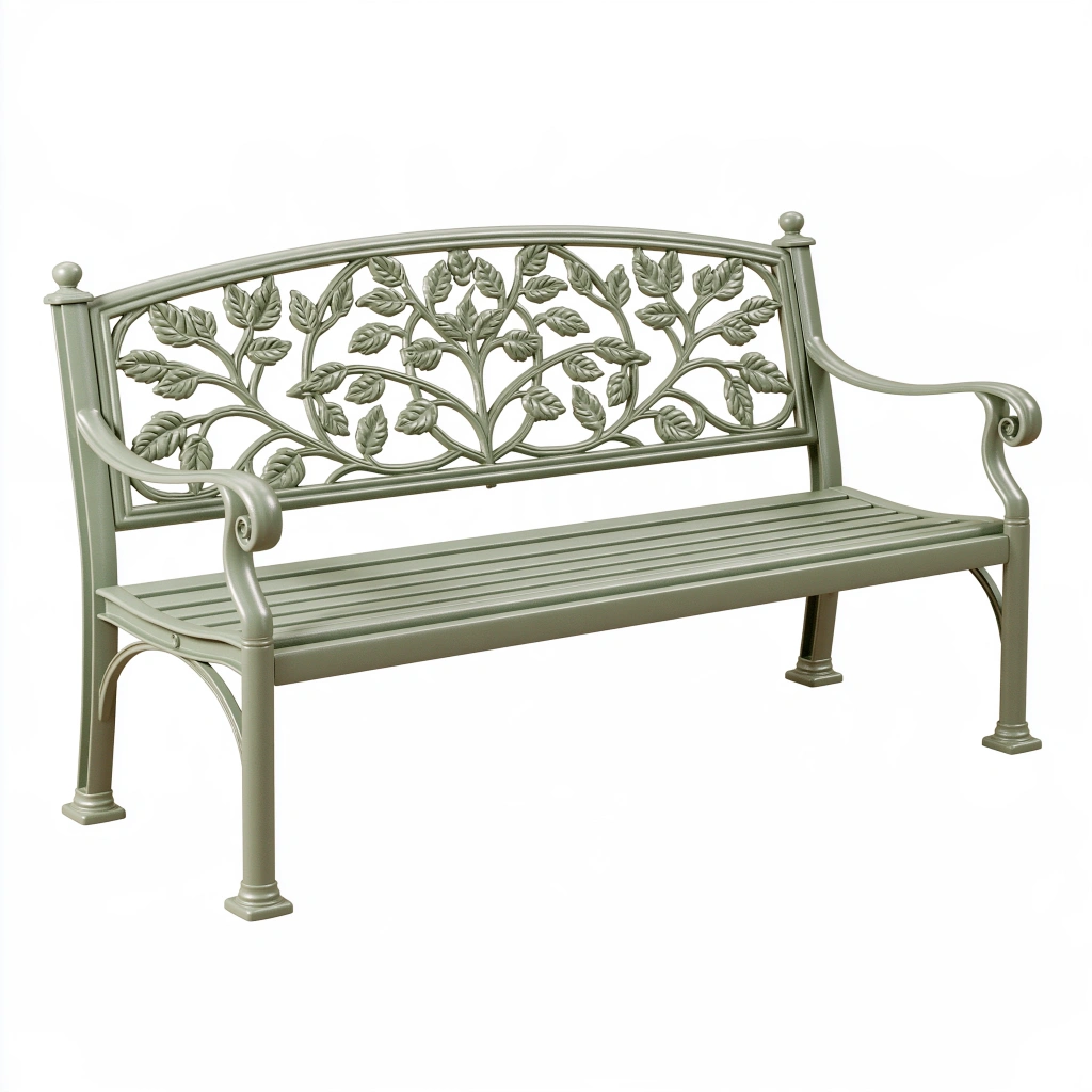 Banc de jardin 122 x 61 x 95 cm en métal vert - assise extérieure classique à motifs végétaux