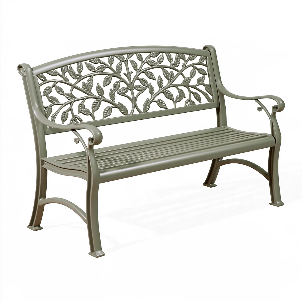 Banc de jardin 122 x 61 x 91 cm en métal vert sauge avec accoudoirs style classique