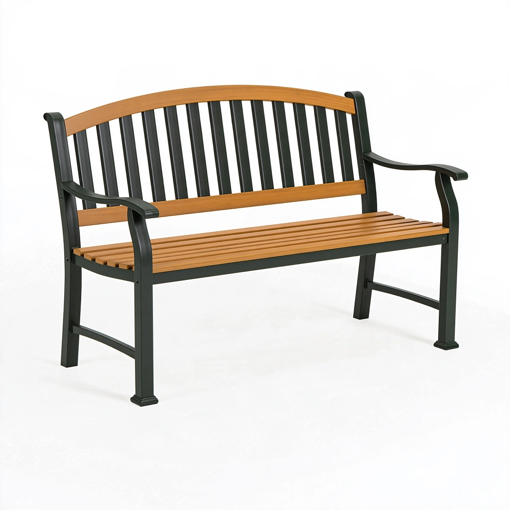 Banc de jardin 122 x 65 x 90 cm en bois et métal marron/noir avec accoudoirs classique